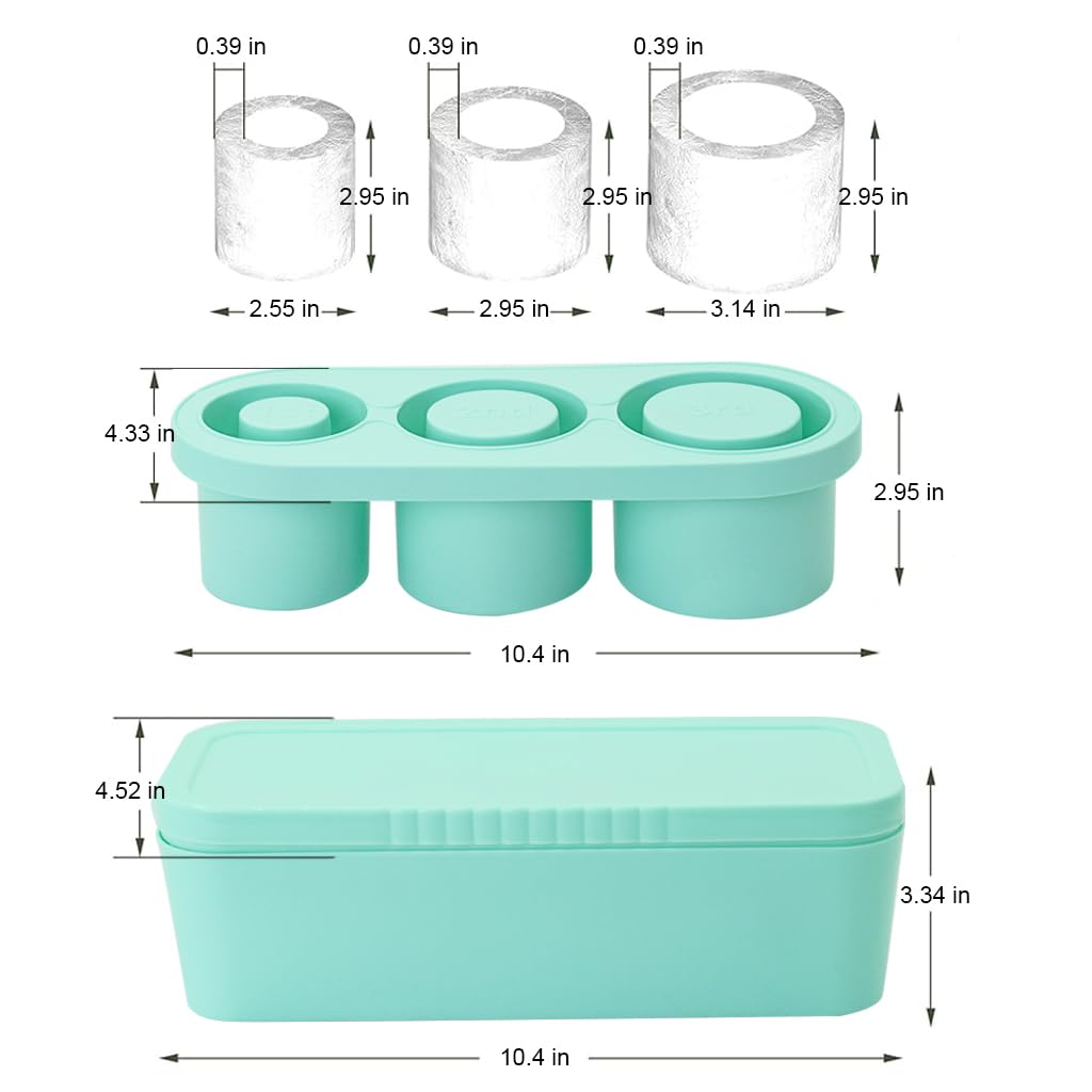 Ice Cube Tray for Tumbler Cup, 3 Pcs Silicone Cylinder Ice Mold with Lid and Bin for Freezer, Ice Drink, Juice, Whiskey, Cocktail, Summer Gifts (Green) Ice Cube Tray for Tumbler Cup, 3 Pcs Silicone Cylinder Ice Mold with Lid and Bin for Freezer, Ice Drink, Juice, Whiskey, Cocktail, Summer Gifts (Green)